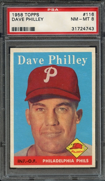 1958 TOPPS 116 DAVE PHILLEY PSA NM-MT 8