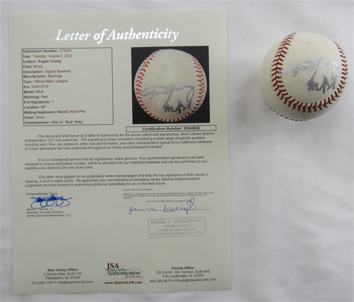 Angus Young ACDC Signed Auto Autograph Rawlings Baseball JSA XX44926