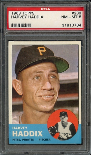 1963 TOPPS 239 HARVEY HADDIX PSA NM-MT 8