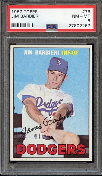 1967 TOPPS 76 JIM BARBIERI PSA NM-MT 8