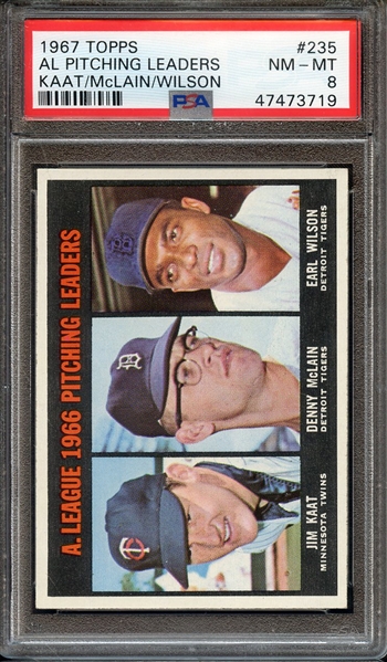 1967 TOPPS 235 AL PITCHING LEADERS KAAT/McLAIN/WILSON PSA NM-MT 8