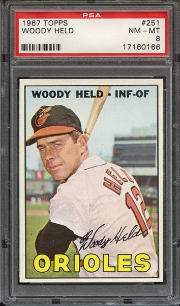 1967 TOPPS 251 WOODY HELD PSA NM-MT 8