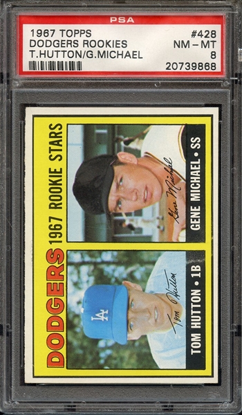 1967 TOPPS 428 DODGERS ROOKIES T.HUTTON/G.MICHAEL PSA NM-MT 8