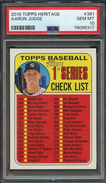 2018 TOPPS HERITAGE 361 AARON JUDGE PSA GEM MT 10