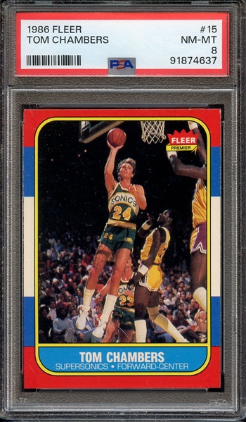 1986 FLEER 15 TOM CHAMBERS PSA NM-MT 8