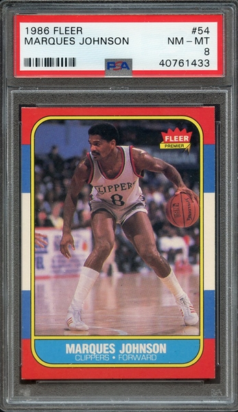 1986 FLEER 54 MARQUES JOHNSON PSA NM-MT 8