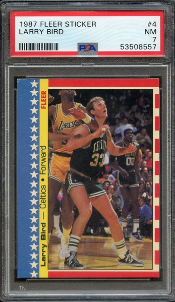 1987 FLEER STICKER 4 LARRY BIRD PSA NM 7