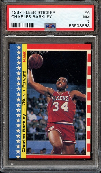 1987 FLEER STICKER 6 CHARLES BARKLEY PSA NM 7