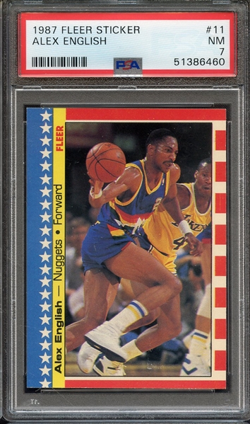 1987 FLEER STICKER 11 ALEX ENGLISH PSA NM 7