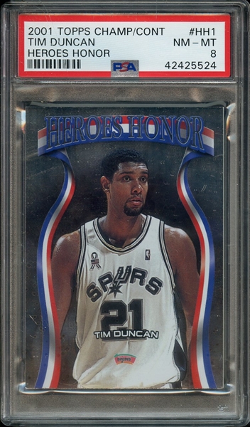 2001 TOPPS CHAMPIONS & CONTENDERS HEROES HONOR HH1 TIM DUNCAN HEROES HONOR PSA NM-MT 8