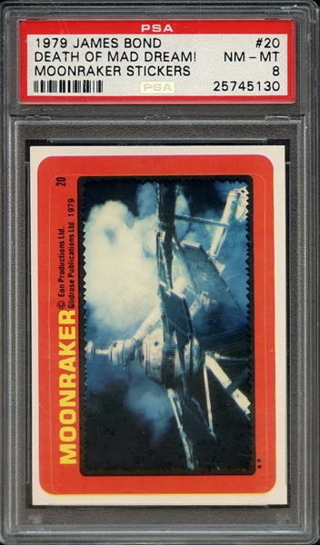 1979 TOPPS JAMES BOND MOONRAKER STICKERS 20 DEATH OF MAD DREAM! MOONRAKER STICKERS PSA NM-MT 8