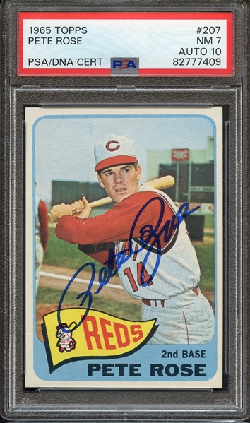 1965 TOPPS 207 SIGNED PETE ROSE PSA NM 7 PSA/DNA AUTO 10