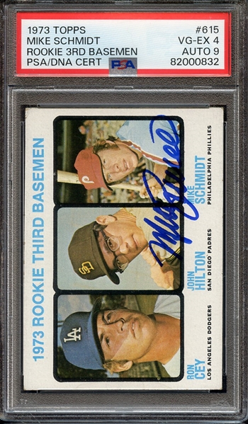 1973 TOPPS 615 SIGNED MIKE SCHMIDT PSA VG-EX 4 PSA/DNA AUTO 9