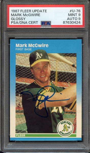 1987 FLEER UPDATE GLOSSY U76 MARK MCGWIRE PSA MINT 9 PSA/DNA AUTO 9