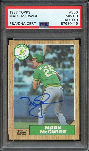 1987 TOPPS 366 SIGNED MARK MCGWIRE PSA MINT 9 PSA/DNA AUTO 9