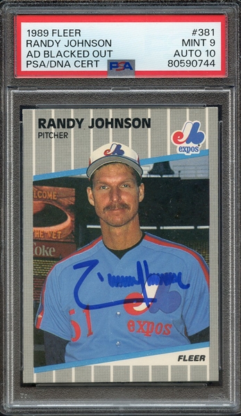 1989 FLEER 381 SIGNED RANDY JOHNSON PSA MINT 9 PSA/DNA AUTO 10