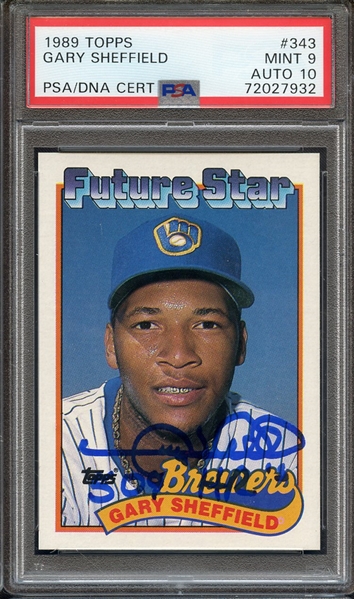 1989 TOPPS 343 SIGNED GARY SHEFFIELD 509 HR'S PSA MINT 9 PSA/DNA AUTO 10