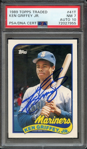 1989 TOPPS TRADED 41T SIGNED KEN GRIFFEY JR PSA NM 7 PSA/DNA AUTO 10