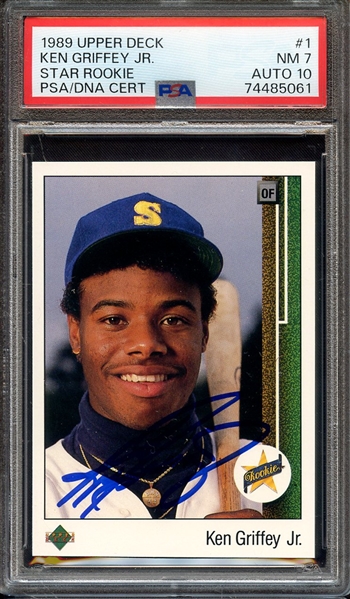 1989 UPPER DECK 1 SIGNED KEN GRIFFEY JR PSA NM 7 PSA/DNA AUTO 10