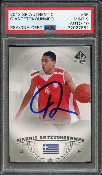 2013 SP AUTHENTIC 36 SIGNED GIANNIS ANTETOKOUNMPO PSA MINT 9 PSA/DNA AUTO 10