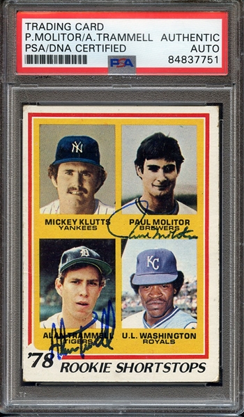 1978 TOPPS 707 DUAL SIGNED PAUL MOLITOR ALAN TRAMMELL PSA/DNA AUTO AUTHENTIC