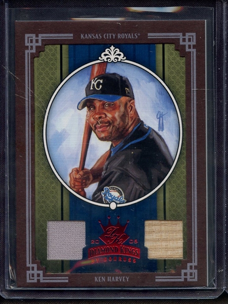 2005 DIAMOND KINGS KEN HARVEY GAME USED BAT AND JERSEY 035/100