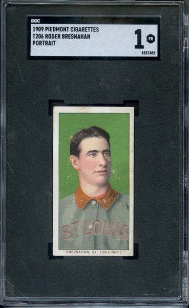 1909 PIEDMONT CIGARETTES T206 ROGER BRESNAHAN PORTRAIT SGC PR 1