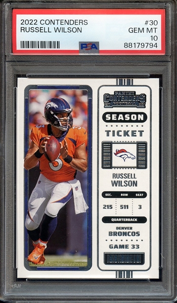 2022 PANINI CONTENDERS 30 RUSSELL WILSON PSA GEM MT 10