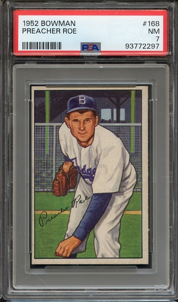 1952 BOWMAN 168 PREACHER ROE PSA NM 7