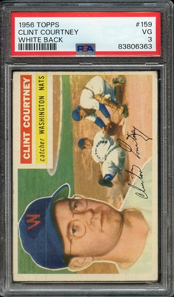 1956 TOPPS 159 CLINT COURTNEY WHITE BACK PSA VG 3