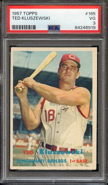 1957 TOPPS 165 TED KLUSZEWSKI PSA VG 3