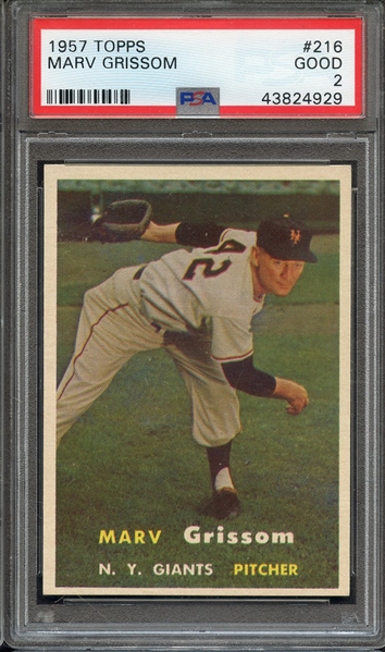 1957 TOPPS 216 MARV GRISSOM PSA GOOD 2