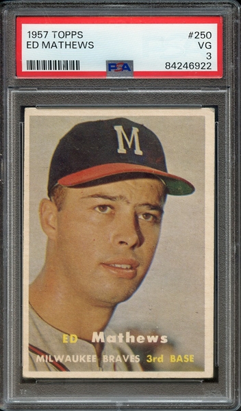 1957 TOPPS 250 ED MATHEWS PSA VG 3