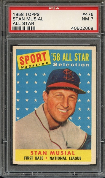 1958 TOPPS 476 STAN MUSIAL ALL STAR PSA NM 7