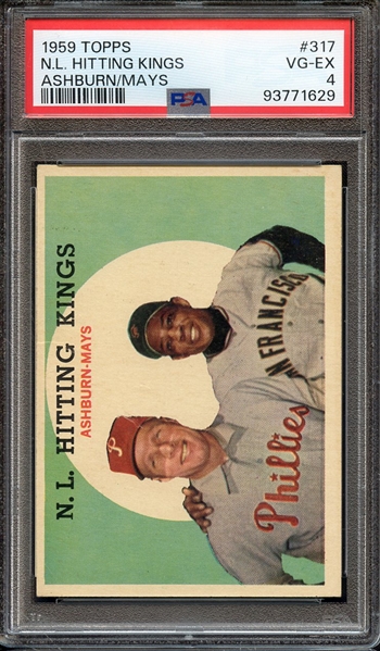 1959 TOPPS 317 N.L. HITTING KINGS ASHBURN/MAYS PSA VG-EX 4