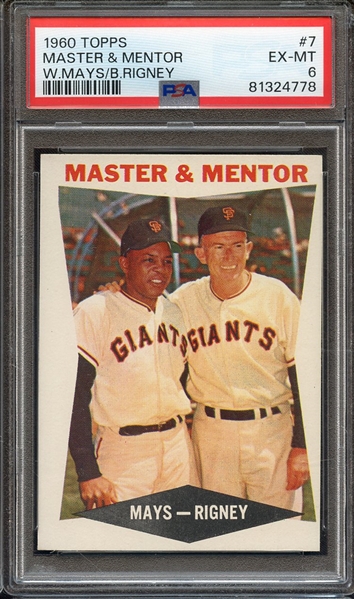 1960 TOPPS 7 MASTER & MENTOR W.MAYS/B.RIGNEY PSA EX-MT 6