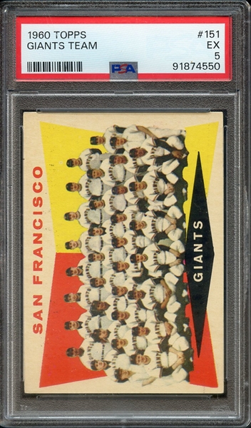 1960 TOPPS 151 GIANTS TEAM PSA EX 5