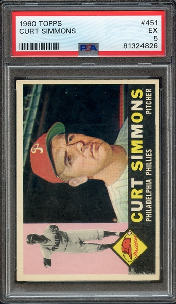 1960 TOPPS 451 CURT SIMMONS PSA EX 5