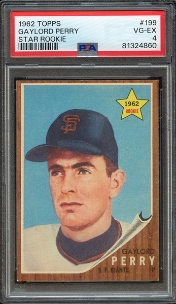 1962 TOPPS 199 GAYLORD PERRY STAR ROOKIE PSA VG-EX 4