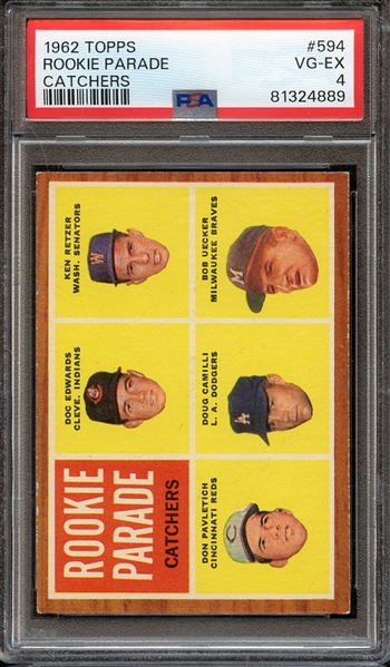 1962 TOPPS 594 ROOKIE PARADE CATCHERS PSA VG-EX 4