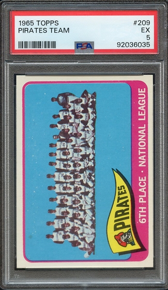 1965 TOPPS 209 PIRATES TEAM PSA EX 5