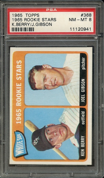 1965 TOPPS 368 WHITE SOX ROOKIES K.BERRY/J.GIBSON PSA NM-MT 8