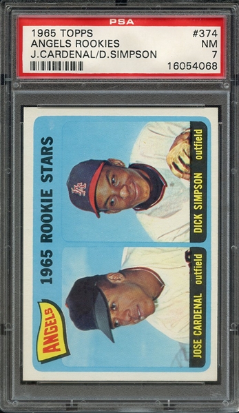 1965 TOPPS 374 ANGELS ROOKIES J.CARDENAL/D.SIMPSON PSA NM 7