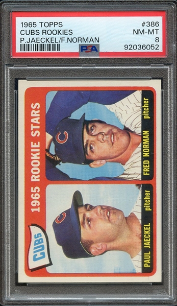 1965 TOPPS 386 CUBS ROOKIES P.JAECKEL/F.NORMAN PSA NM-MT 8