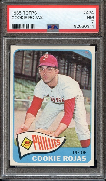 1965 TOPPS 474 COOKIE ROJAS PSA NM 7