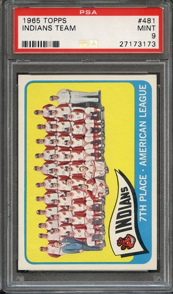 1965 TOPPS 481 INDIANS TEAM PSA MINT 9