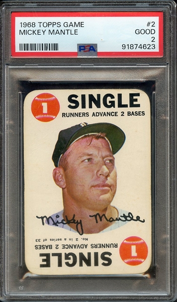 1968 TOPPS GAME 2 MICKEY MANTLE PSA GOOD 2