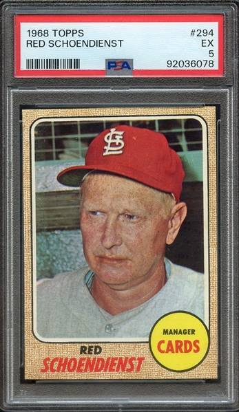 1968 TOPPS 294 RED SCHOENDIENST PSA EX 5