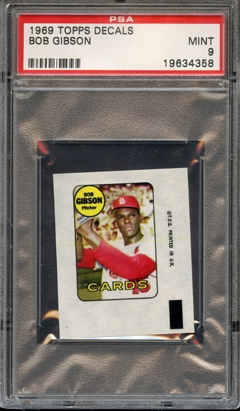 1969 TOPPS DECALS BOB GIBSON PSA MINT 9