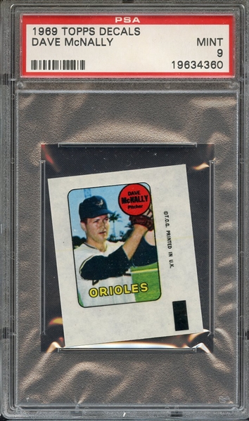 1969 TOPPS DECALS DAVE McNALLY PSA MINT 9